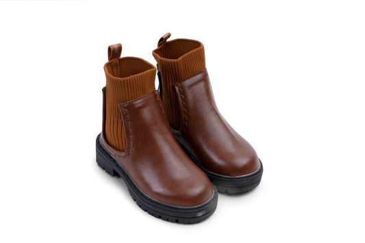 ZEEBRA BROWN LEATHER RIBBED BOOTIES