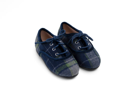 ZEEBRA NAVY WOOL PLAID LACE UP SHOES [FINAL SALE]