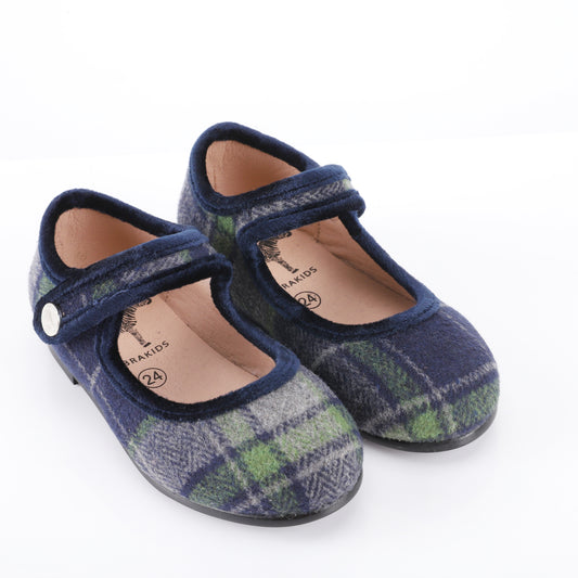 ZEEBRA NAVY WOOL PLAID MARY JANES [FINAL SALE]