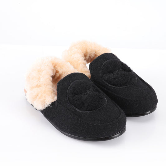 ZEEBRA BLACK WOOL SHERPA LINED SLINGBACK SLIPPER [FINAL SALE]