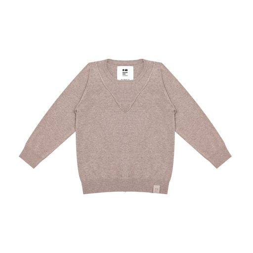OMAMIMINI TAUPE KNIT V DETAIL SWEATER [Final Sale]