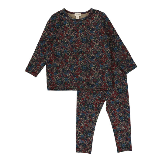 LIL LEGS BURGUNDY/NAVY FLORAL SET