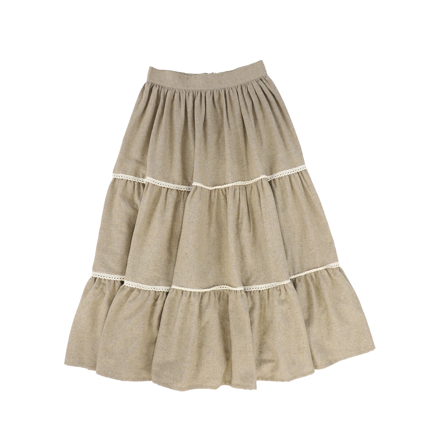 ATELIER PARSEMEI TAUPE SCALLOP TRIM WOOL SKIRT [FINAL SALE]