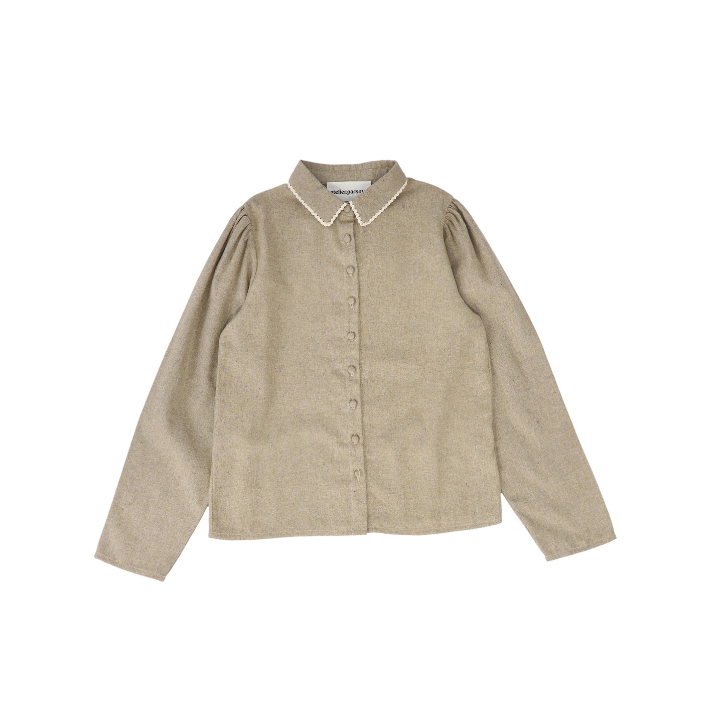 ATELIER PARSEMEI TAUPE SCALLOP TRIM WOOL BLOUSE [FINAL SALE]