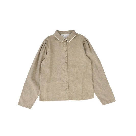 ATELIER PARSEMEI TAUPE SCALLOP TRIM WOOL BLOUSE