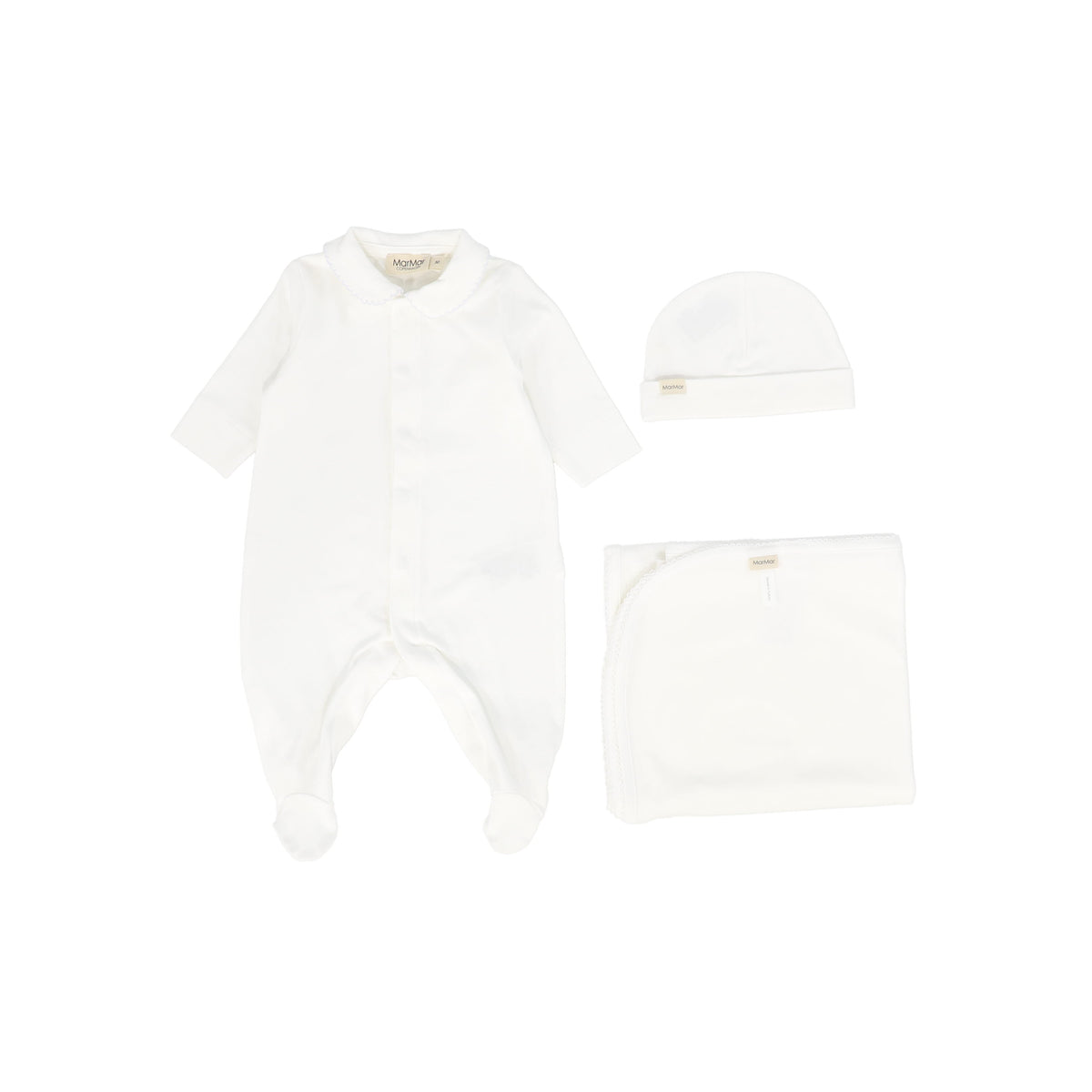 MARMAR WHITE/BLUE TRIM COLLAR FOOTIE SET