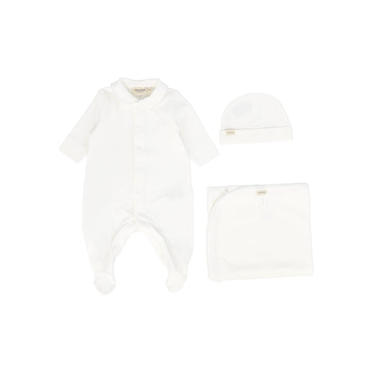 MARMAR WHITE/BLUE TRIM COLLAR FOOTIE SET