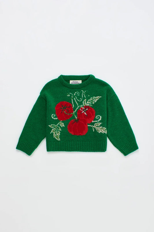 MAISON MANGOSTAN PINE GREEN TOMATO PRINT KNIT SWEATER