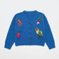 MAISON MANGOSTAN ROYAL BLUE VEGTABLE PRINT KNIT CARDIGAN