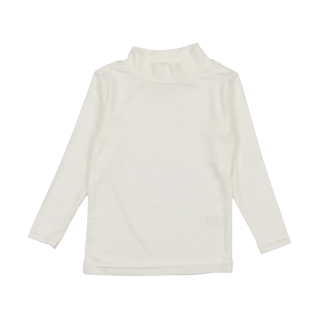 LIL LEGS OFF WHITE BAMBOO LONG SLEEVE MOCKNECK TEE