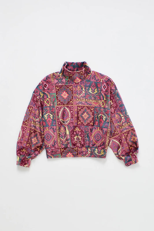 MAISON MANGOSTAN MULTICOLOR PATCHWORK PRINT MOCK NECK SWEATER