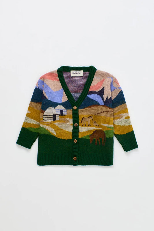 MAISON MANGOSTAN PINE GREEN LANDSCAPE CARDIGAN
