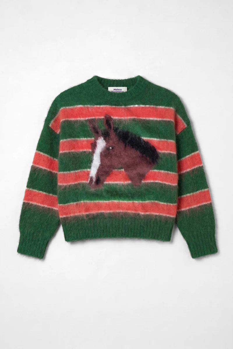MAISON MANGOSTAN ORANGE STRIPE HORSE PRINT SWEATER