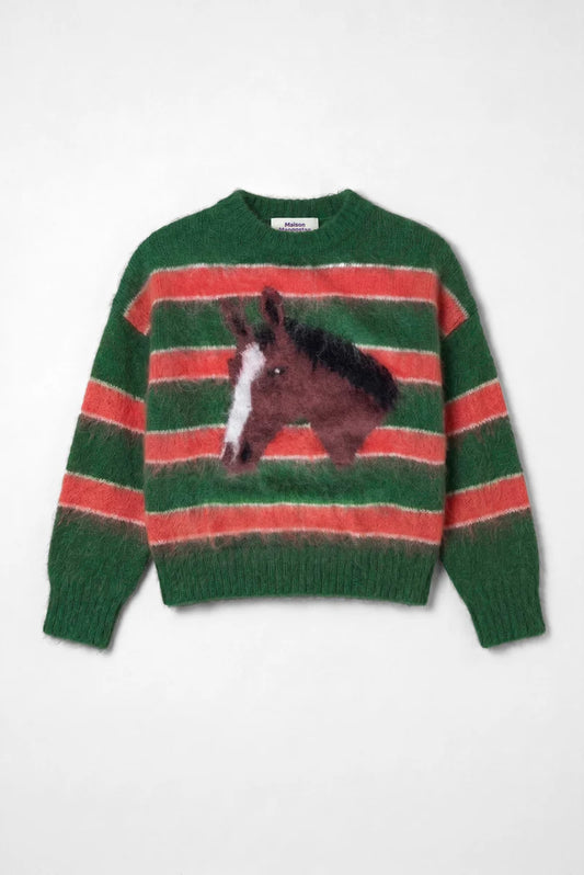 MAISON MANGOSTAN ORANGE STRIPE HORSE PRINT SWEATER