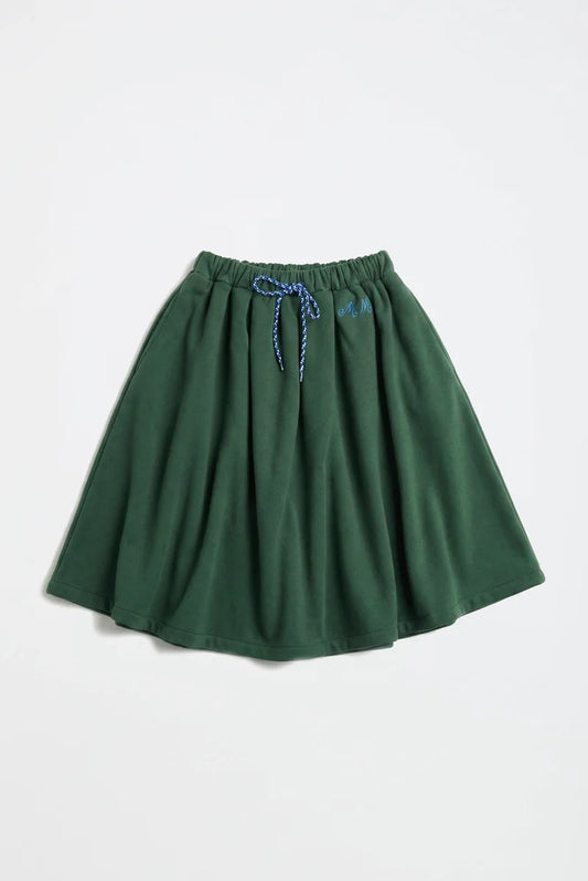 MAISON MANGOSTAN HUNTER GREEN LOGO DRAWSTRING FLARE SKIRT