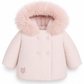 SCOTCH BONNET PINK FUR TRIM DOUBLE BREASTED PUFFER COAT