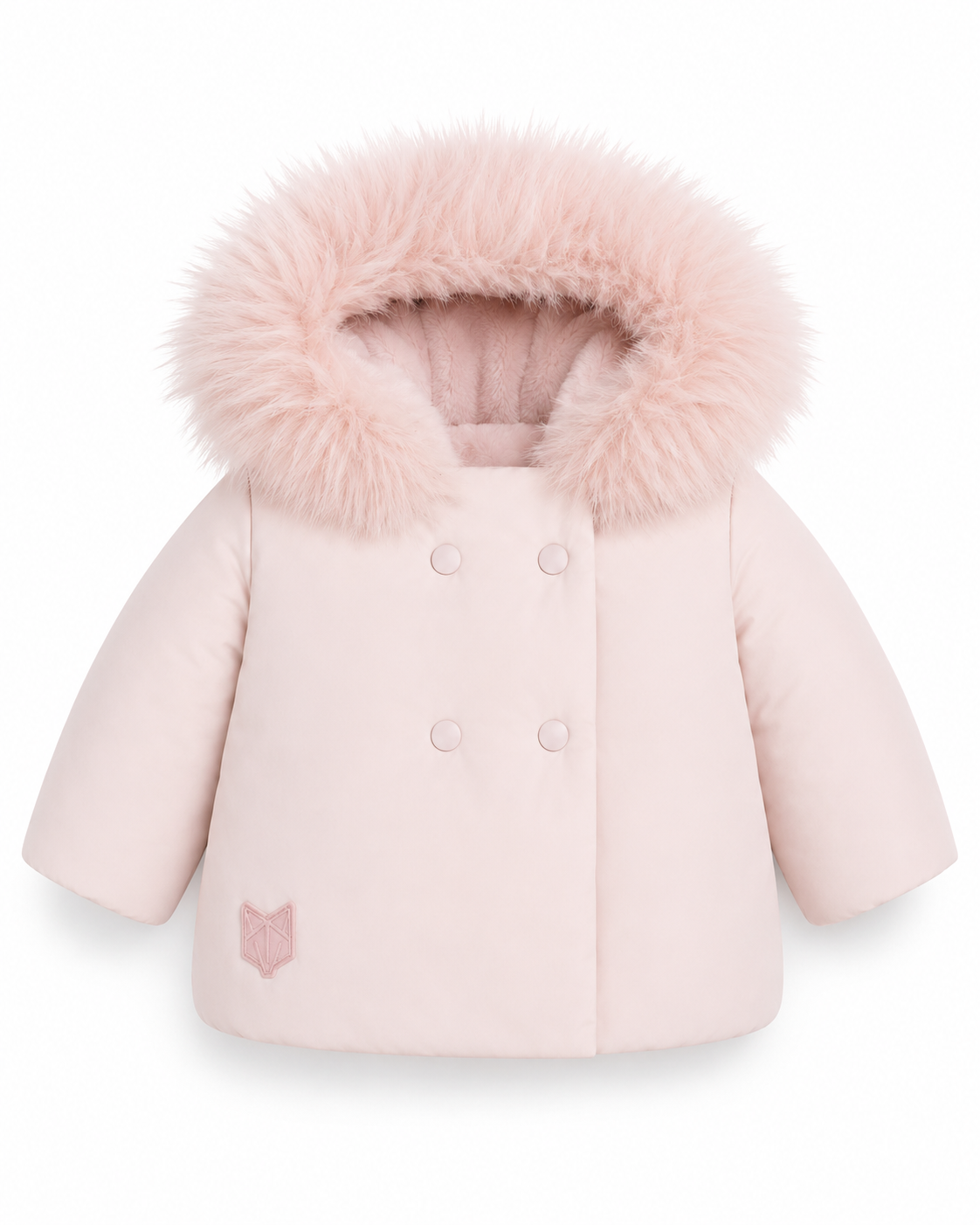 SCOTCH BONNET PINK FUR TRIM DOUBLE BREASTED PUFFER COAT