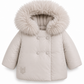 SCOTCH BONNET STONE FUR TRIM DOUBLE BREASTED PUFFER COAT