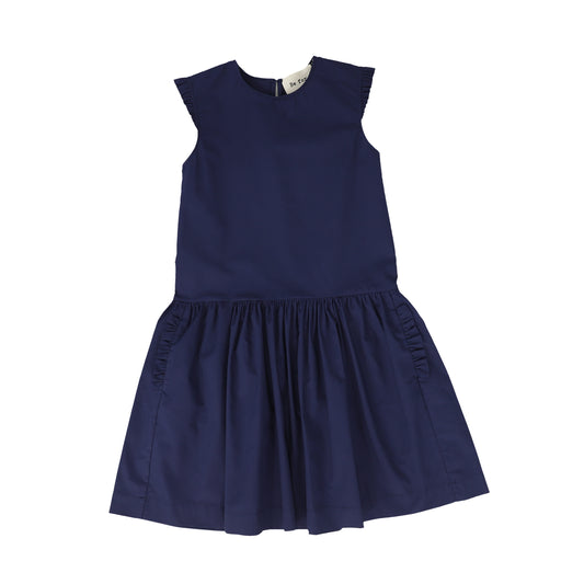 BE FOR ALL NAVY RUFFLE TRIM DRESS