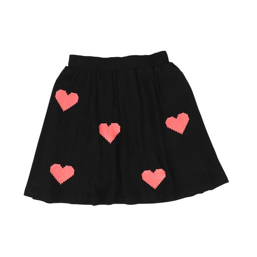 TAKE NOTE BLACK RIBBED RED HEARTS SKIRT [Final Sale]