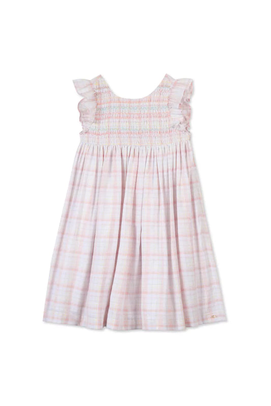 TARTINE ET CHOCOLAT LIGHT PINK PLAID SMOCKED DRESS [FINAL SALE]