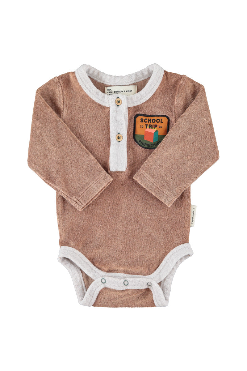 PIUPIUCHICK BROWN/GREY PATCH TERRY ROMPER