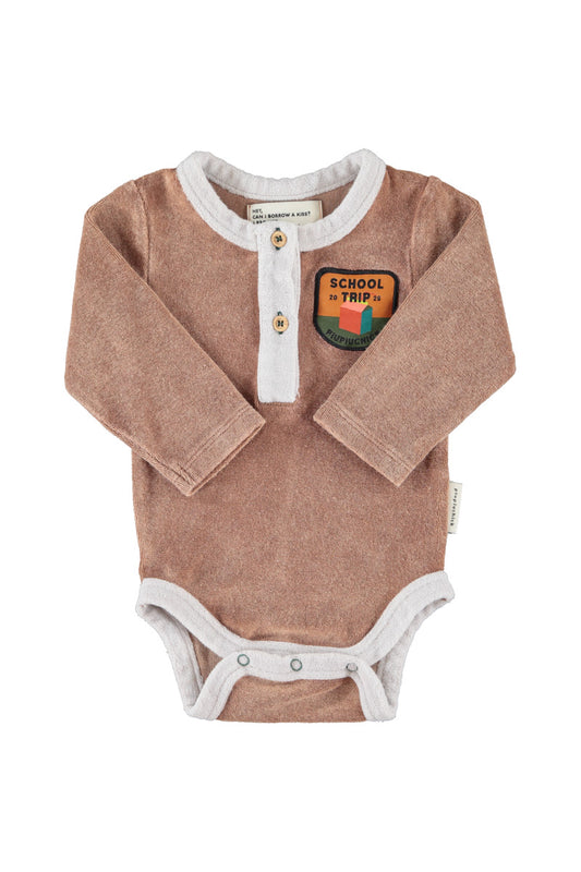 PIUPIUCHICK BROWN/GREY PATCH TERRY ROMPER
