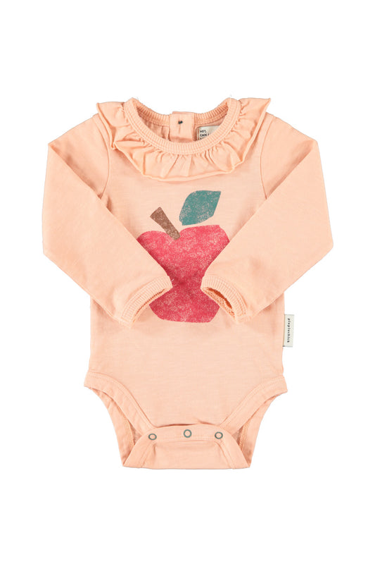 PIUPIUCHICK PINK APPLE PRINT RUFFLE COLLAR ROMPER