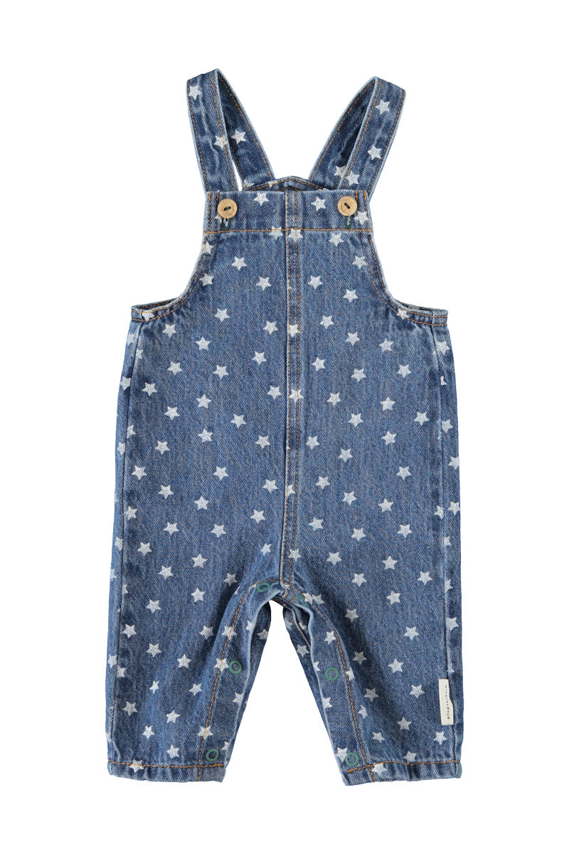 PIUPIUCHICK BLUE DENIM STAR PRINT OVERALLS