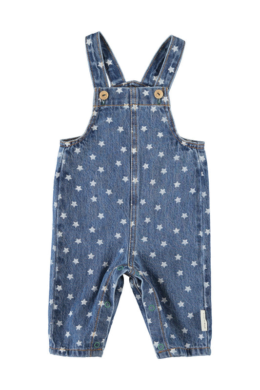 PIUPIUCHICK BLUE DENIM STAR PRINT OVERALLS