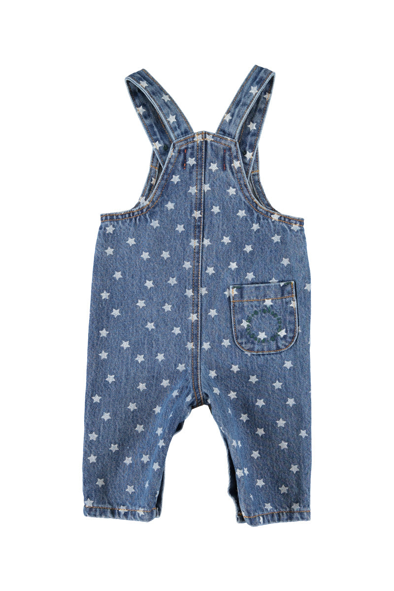 PIUPIUCHICK BLUE DENIM STAR PRINT OVERALLS