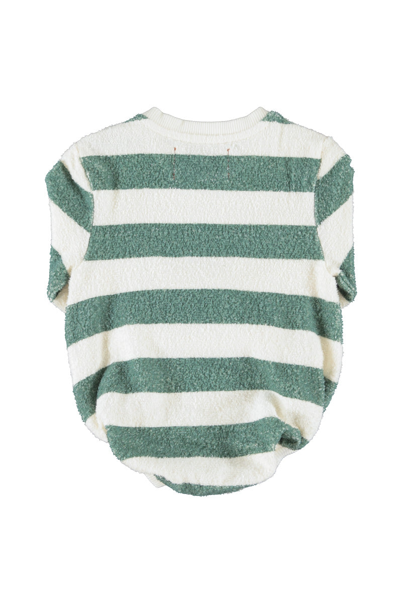 PIUPIUCHICK ECRU/GREEN STRIPED ROMPER