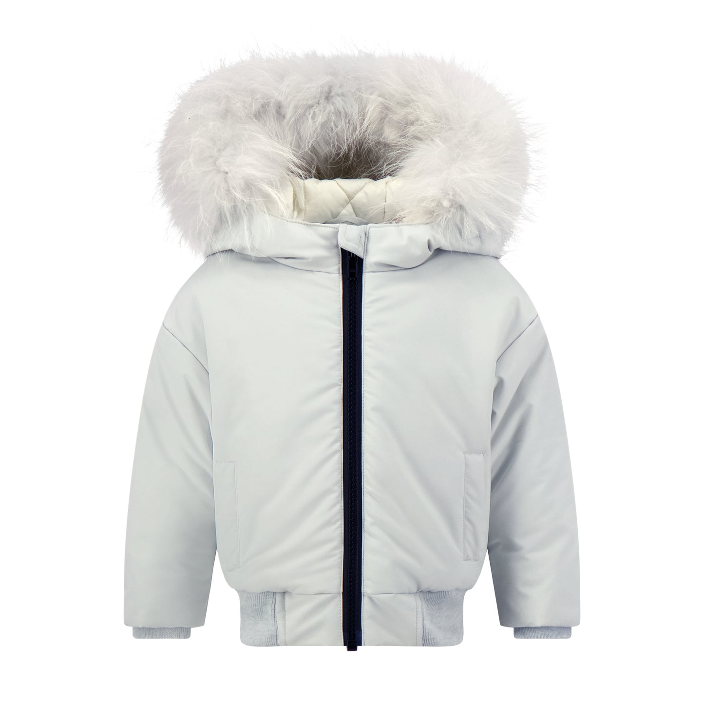 SCOTCH BONNET PALE BLUE FUR TRIM PUFFER COAT