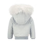 SCOTCH BONNET PALE BLUE FUR TRIM PUFFER COAT