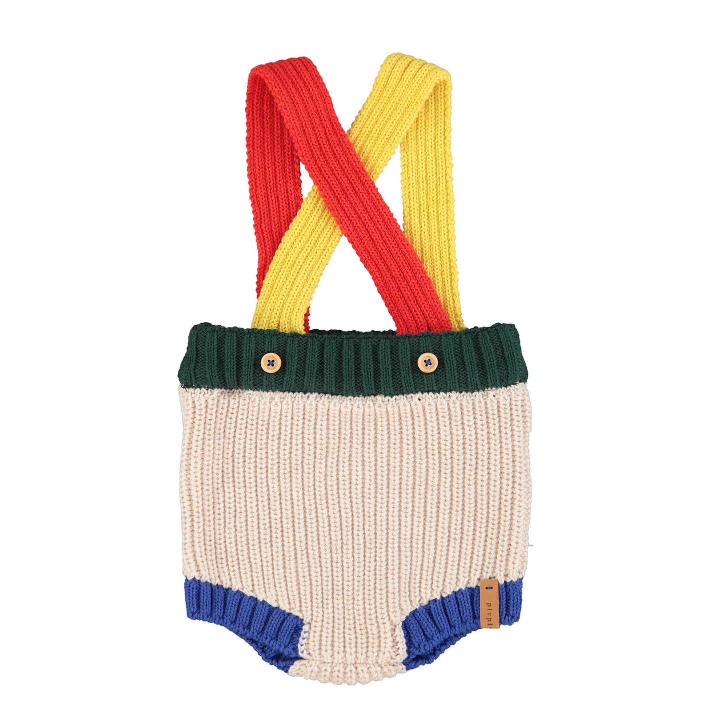 PIUPIUCHICK ECRU COLOR BLOCK KNIT ROMPER