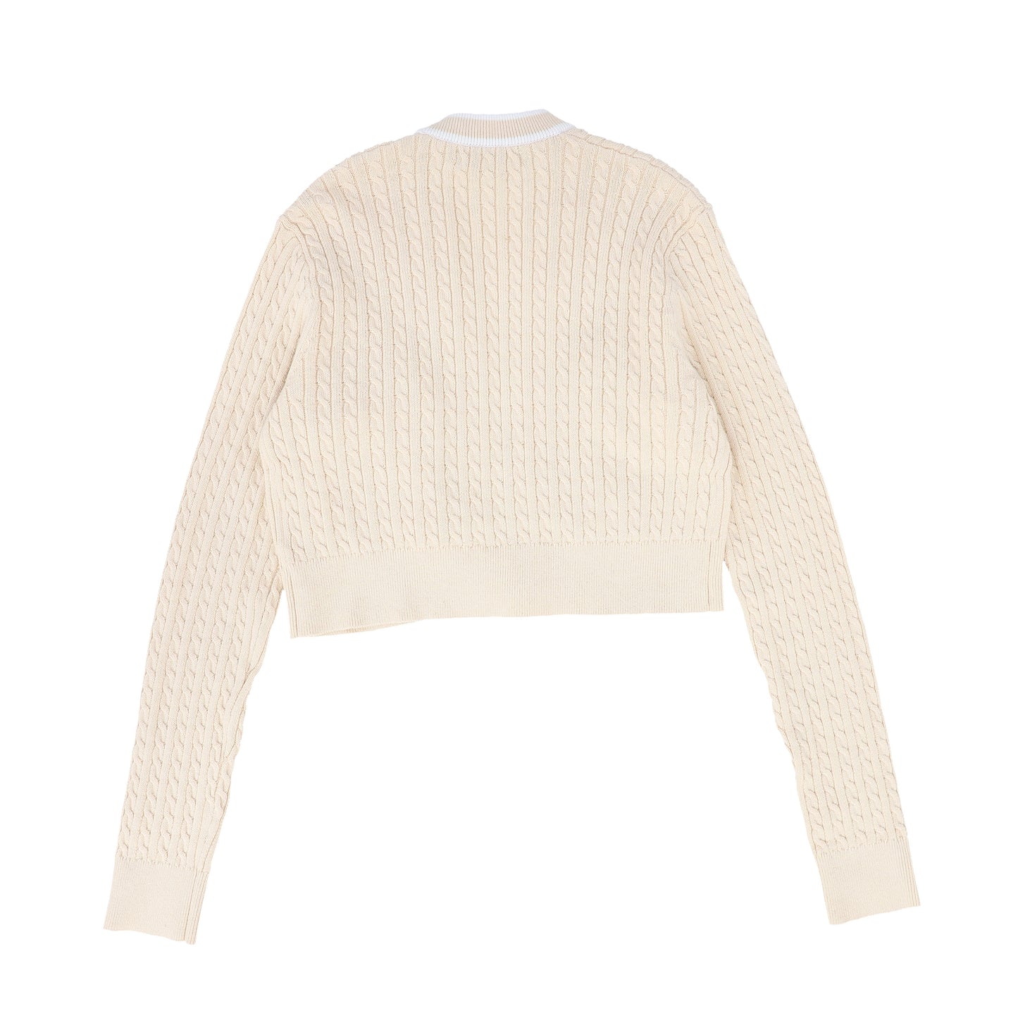 BACE COLLECTION NATURAL CABLE KNIT WHITE TRIM CARDIGAN [FINAL SALE]