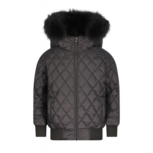 SCOTCH BONNET BLACK QUILTED FUR TRIM COAT