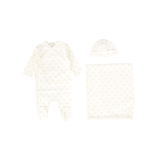 BEBE ORGANIC CREAM/TAUPE LEAF PRINT SET