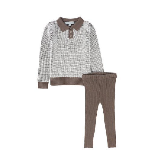 BACE COLLECTION BEIGE BUBBLE KNIT SWEATER SET