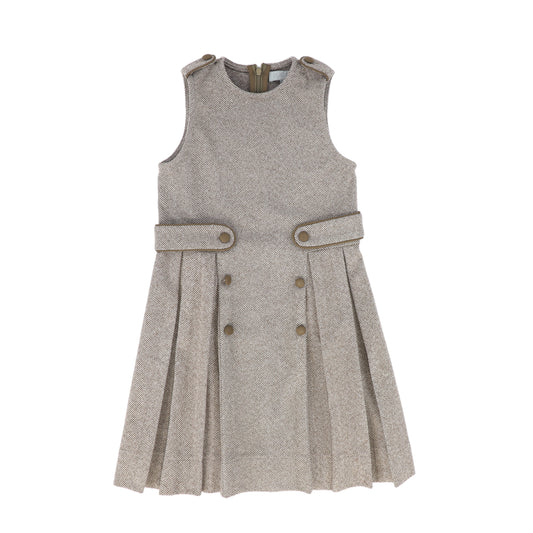 BACE COLLECTION BEIGE HERRINGBONE BUTTON DETAIL DRESS