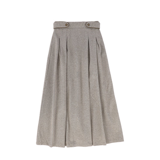 BACE COLLECTION BEIGE HERRINGBONE BUTTON DETAIL SKIRT