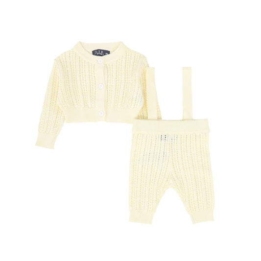 BELATI PALE YELLOW BRAIDED KNIT SUSPENDER PANT SET