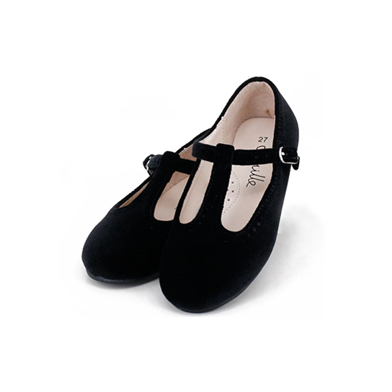 CAMILLE KIDS BLACK VELVET T-STRAP SHOE
