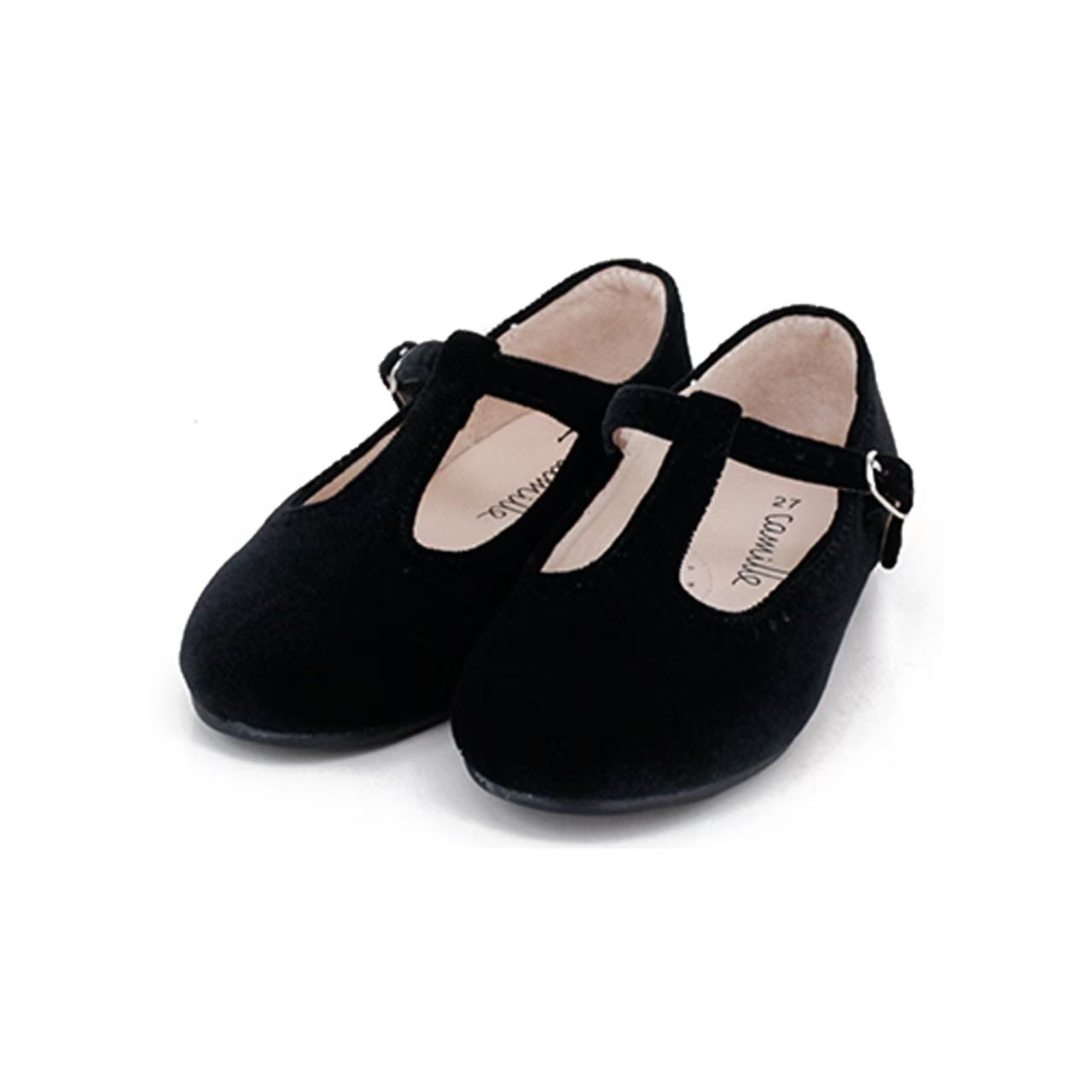 CAMILLE KIDS BLACK VELVET T-STRAP SHOE