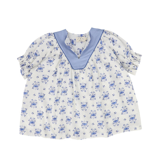 BIRINIT PETIT BLUE FLOWER PRINT V NECK DRESS