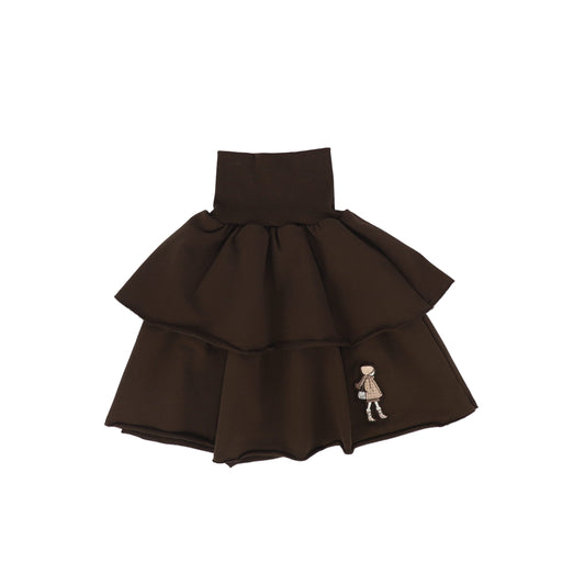 LITTLE PARNI BROWN TERRY PANEL SKIRT