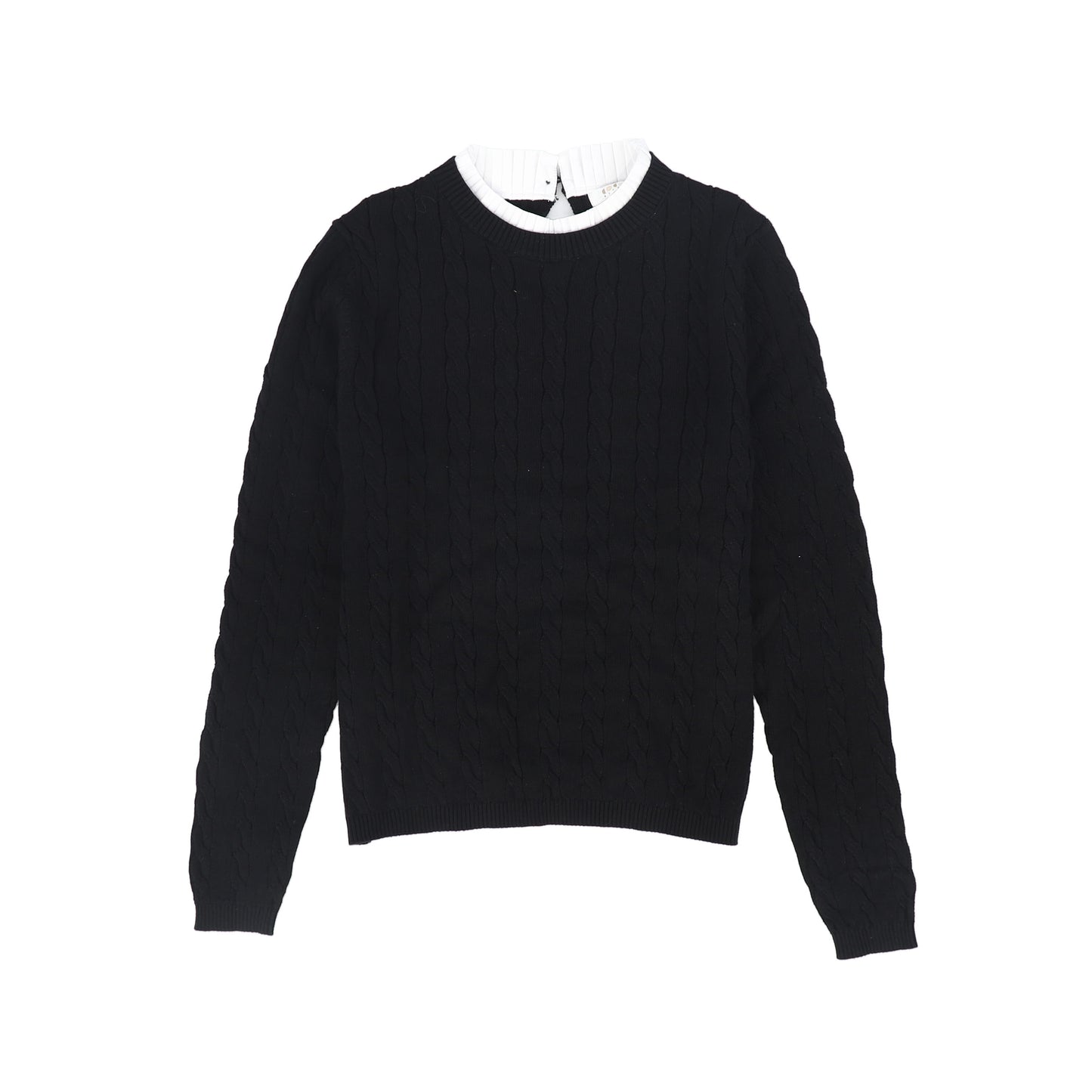 COCO BLANC BLACK/WHITE TRIM CABLE KNIT SWEATER