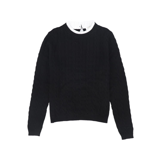 COCO BLANC BLACK/WHITE TRIM CABLE KNIT SWEATER
