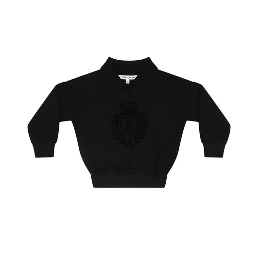 LITTLE PARNI BLACK LOGO FLOCKING COLLAR SWEATSHIRT