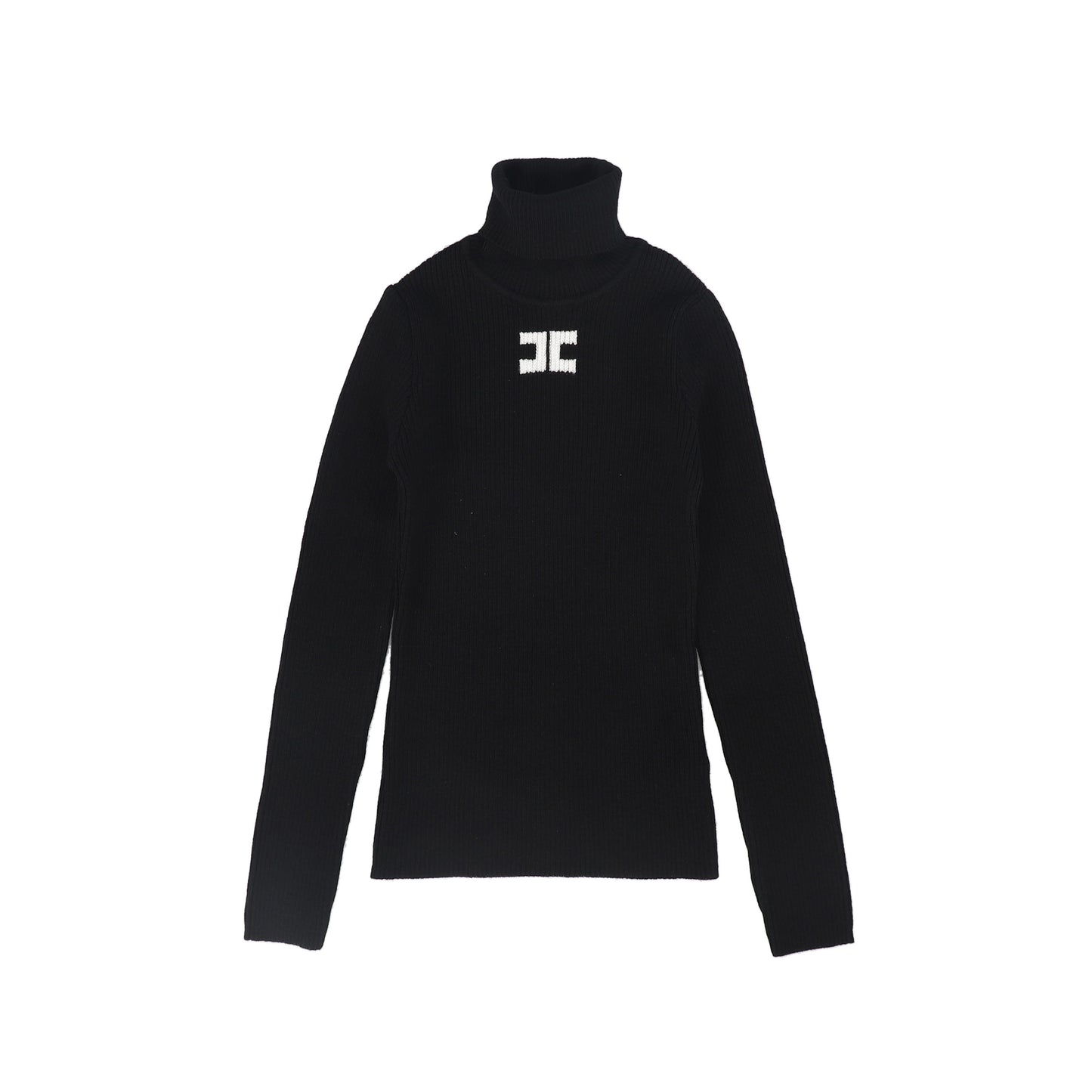 ELISABETTA FRANCHI BLACK/WHITE LOGO RIBBED KNIT TURTLENECK